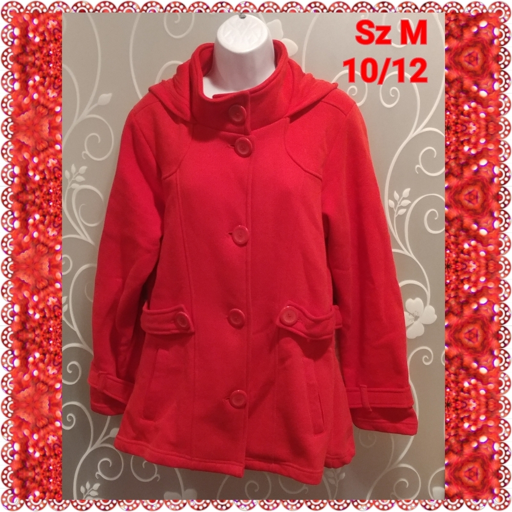 WOMENS RED HOODED COAT JACKET SIZE M
